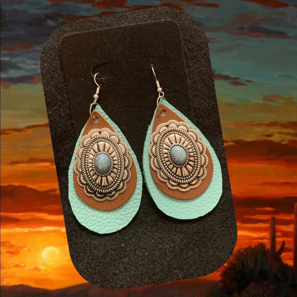SOLD!!! Leather Concho Earrings-One of a Kind! - Picture 2 of 6